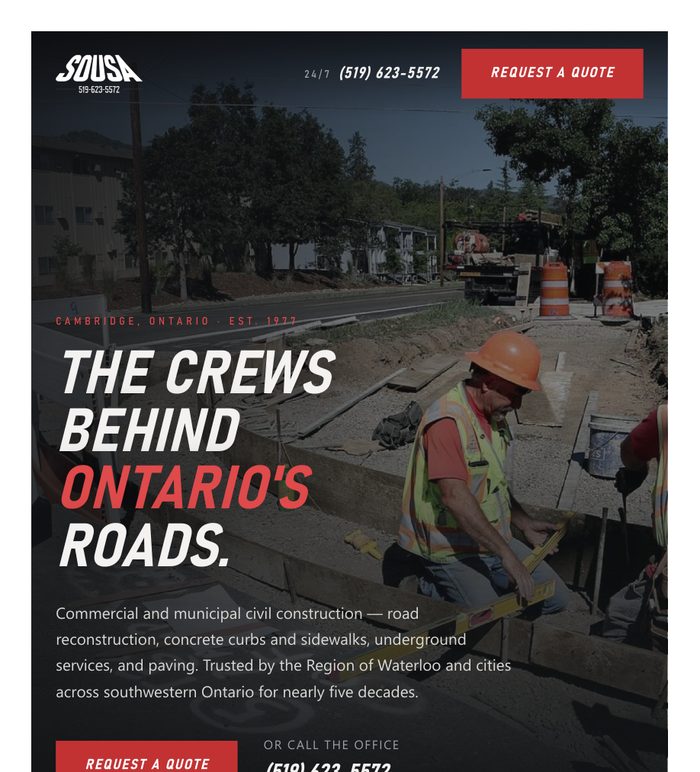 Homepage design concept for Sousa Concrete, a municipal civil contractor